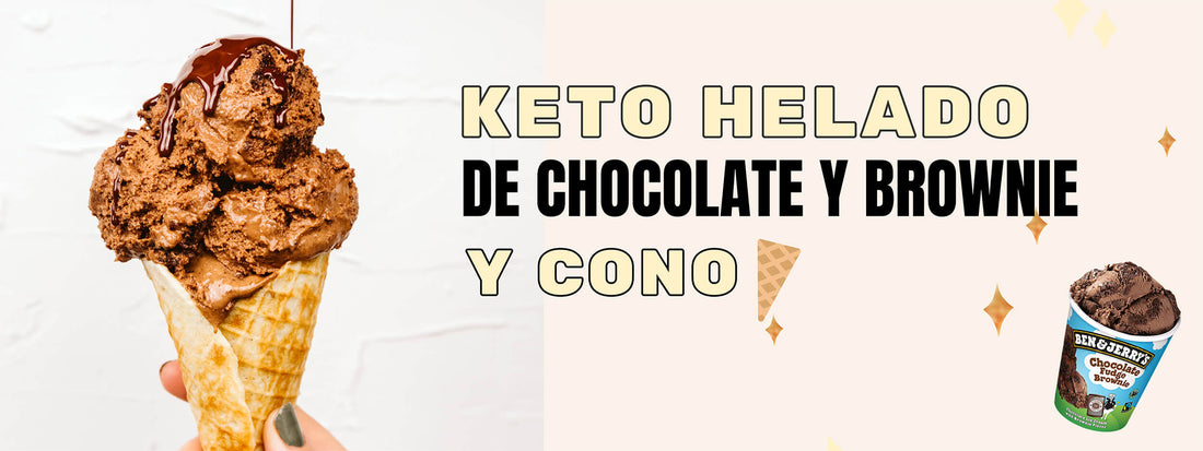 Keto Helado de chocolate con trocitos de brownie y cono keto